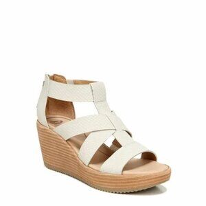 NEW!! DR SCHOLLS Womens  LATER OYSTER BEIGE/SNAKE WEDGE  SANDALS SIZE 10